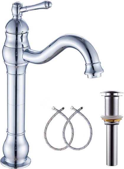 360° Swivel Chrome Single Handle One Hole Bathroom Sink Faucet Matching with Pop Up Drain | 360° Swivel, Matching