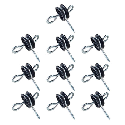 10 Pack Electric Fence Wood Post Anchors | Wood Post Screw-in Insulators, Screw-in Gate Handle Anchor, 2-Ring Black