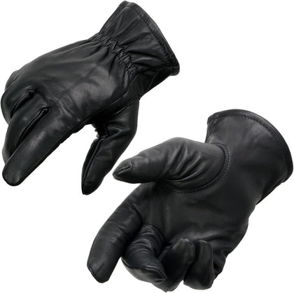 SH734 Men's Black Thermal Lined Leather Motorcycle Gloves w/Cinch Wrist Closure