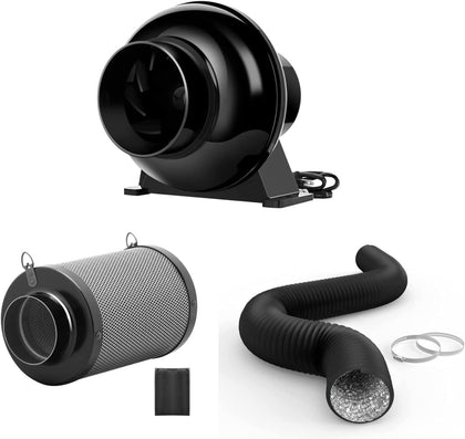 4 Inch 195 CFM Inline Fan Air Carbon Filter with Hook, 8 Feet Ducting Combo