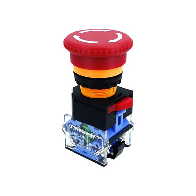 22mm Red Emergency Stop Button, 1NO 1NC Self-Locking E-Stop Push Button Switch, 10A Safety Stop Switch for Industrial Machinery