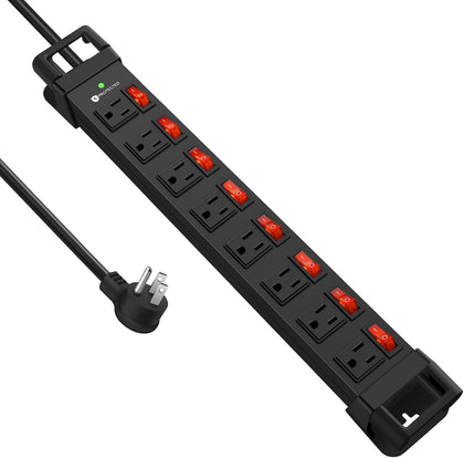 Heavy Duty Power Strip with 8 Outlets,1200J Surge Protector,Black,6FT | Individual Switch with Multiple Outlets,Wall