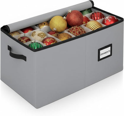 Christmas Ornament Storage Container with Dividers - Box Stores Up to 54 Ornaments, Zippered, Convenient, Adjustable