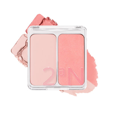 Dual Color Face Blusher, 0.16oz x 2, Buildable & Blendable Cheek Color, Powder Blush, Korean Beauty (11 Juicy Peach