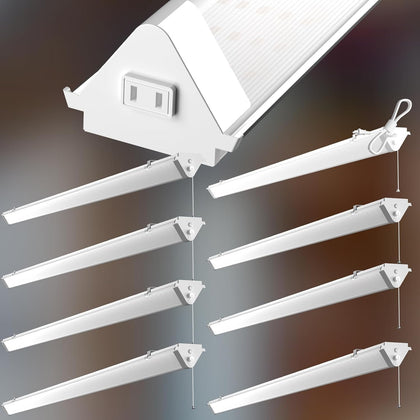 Lightdot Upgrade 8Pack 4FT LED Shop Light, Linkable LED Shop Light 50W 7500LM 100-277V 5000K, Heavy-Duty Utility Lights with Pull Chain, Hanging&Flush Mount Integrated Fixture for Workshop-White