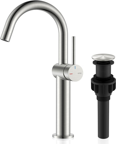 Brushed Nickel Vessel Sink Faucet Single Handle, Tall Bathroom Faucet
