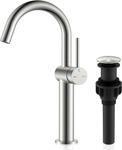 Brushed Nickel Vessel Sink Faucet Single Handle, Tall Bathroom Faucet