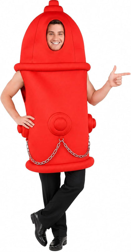 Fire Hydrant Costume Adult Tunic Funny Halloween Party Outfit Men Women | Red pullover onesie for couples DIY fireman