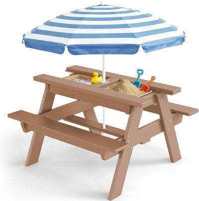 Kids 3-in-1 Sand & Water Table,HDPE Outdoor Convertible Picnic Table w/Detachable Tabletop