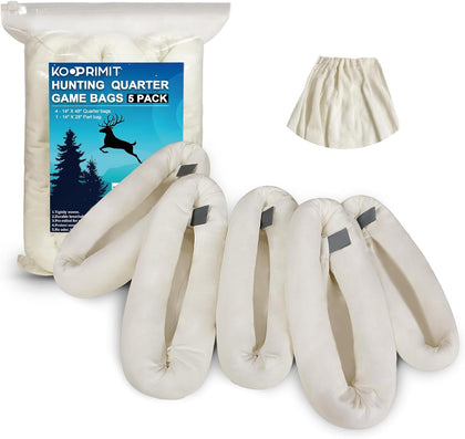 Game Bags Elk, 5-Packs Rolled Game Bags Deer, Reusable & Breathable Big Hunting Meat Bag with Reflective Tags for