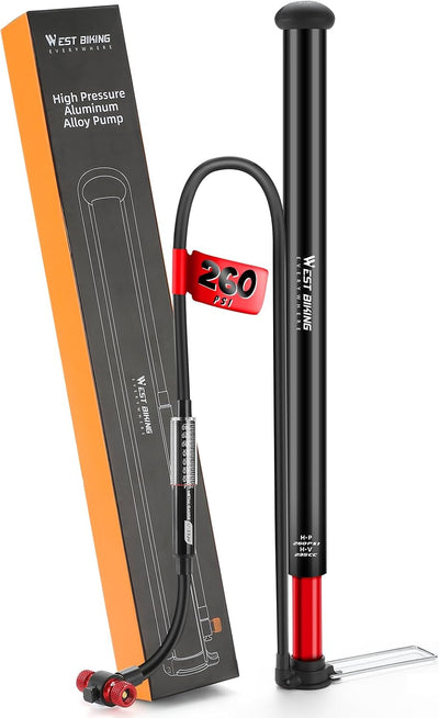 Updated Bike Pump with Gauge, High Pressure 260Psi, Bicycle Floor Pump Inflator for Road Bike MTB