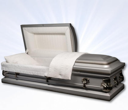 Clarice Steel Burial Casket for Adults, Silver Gunmetal