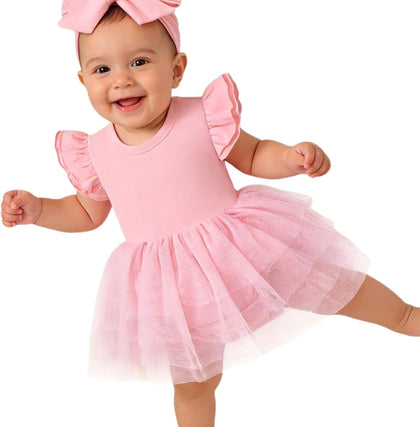 Baby Girls Tulle Romper Ruffle Sleeveless Tutu Dress 0-18M