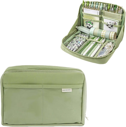 Kawaii Cute Pencil Pouch Aesthetic Standing Pencil Case (Green) | Large Capacity Stand Up Pencil Case, Cute Japanese