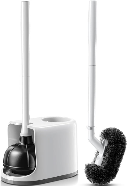Toilet Plunger Bowl Brush Combo:Curved Bristles Design | Deep Cleaning Under Rim, Heavy Duty Rubber for Unclog