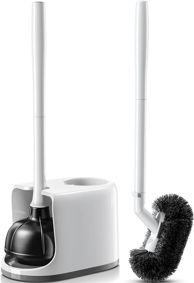 Toilet Plunger Bowl Brush Combo:Curved Bristles Design | Deep Cleaning Under Rim, Heavy Duty Rubber for Unclog