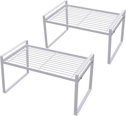 2 Pack Kitchen Cabinet Shelf Counter Organizer Rack Pantry Storage Bathroom Bedroom Office Table Desk Space Saving