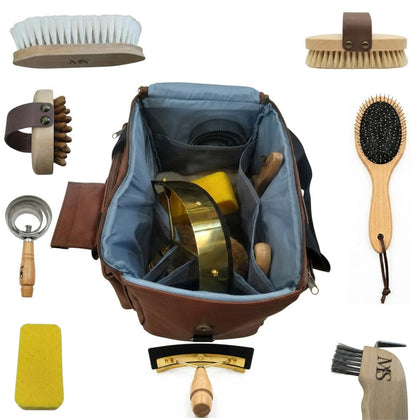 Premium Horse Grooming Kit (8 Pieces) - Professional Equine Care Set with Beechwood Brushes, Natural Bristles, and