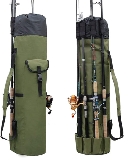 Fishing Pole Bag with Rod Holder Canvas Carrier Bag Fishing Rod Reel Organizer Bag Foldable Fishing Tackle Storage