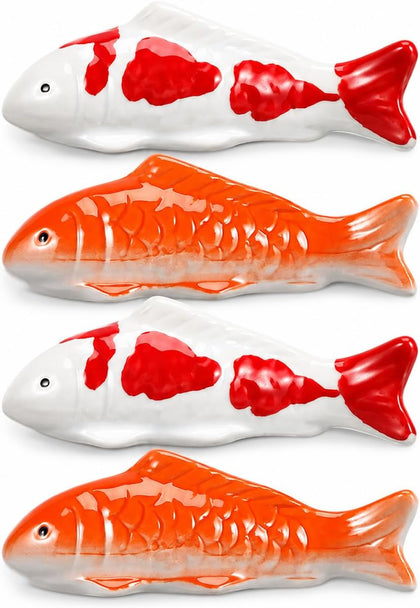4pcs Koi Fish Decor Floating Ceramic: Aquarium Ornaments Figurines for Tank Bowl Pond Desktop Water Feature Garden