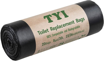 Portable Toilet Bags for Camping, 20 Count Toilet Replacement Bags, 8 Gallon, 30 Liter, 100% Biodegradeable for Use