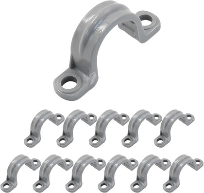 1/2 Inch PVC Pipe Straps, 12 Pack | 2 Holes, Plastic Conduit Pipe Clamps, Pipe Supports for PVC Pipes, Conduit and