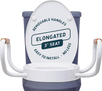Solva Raised Toilet Seat with Handles - Elongated - Easy to Install Toilet Seat Risers for Seniors - Adds 3 Inches &