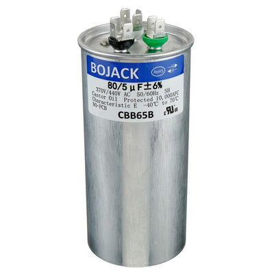 BOJACK 80+5 uF 80/5 MFD ±6% 370/440 V AC CBB65 Dual Run Circular Start Capacitor for AC Motor Run or Fan Start or Condenser Straight Cool or Heat Pump Air Conditioner