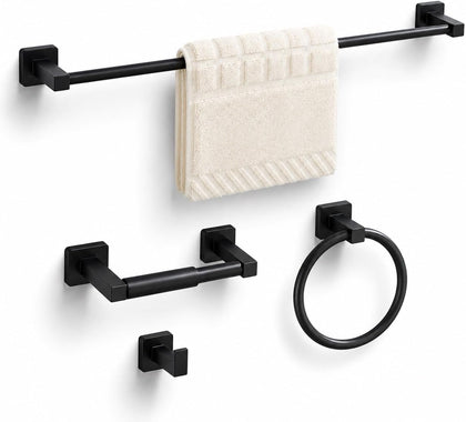 Matte Black Bathroom Hardware Set 4 Pieces,Bathroom Accessories Set Stainless Steel Wall Mounted, Hand Towel Bar