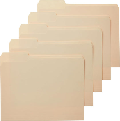 Sturdy File Folders with Reinforced Tabs for Filing and Organization, 1/3-Cut Tab, Assorted Positions, Letter Size