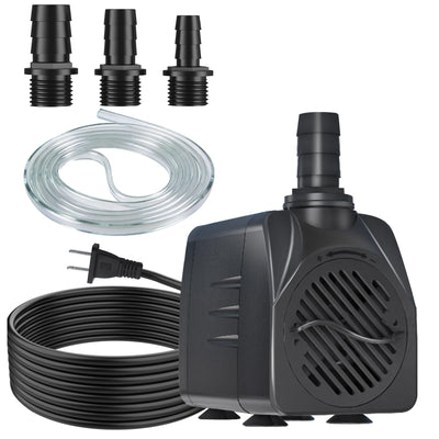 400GPH 10ft Cord Submersible Pump with Tubing, 6.5ft Lift for Fountains