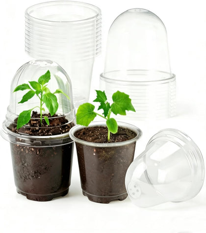 4 Inch Plastic Nursery Pots with Humidity Dome for Plants Clear Seed Starter Pots Seedlings Planting Pots for Garden