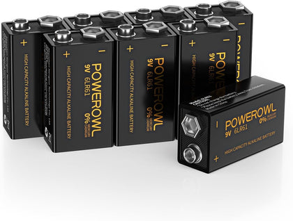 High Capacity 9V Batteries 8 Pack, Alkaline 9 Volt Battery 6LR61 for Smoke Detector Fire Alarm and More Devices
