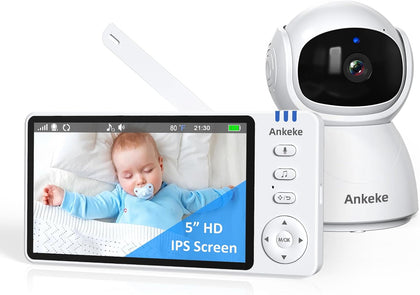 Baby Monitor with Camera and Audio, No WiFi Baby Monitor with 5" 720P HD Screen, 100-Hour Battery, 1000ft Long Range