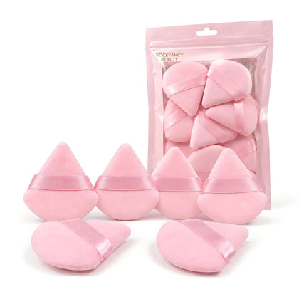 ROCKFANCY Powder Puff 10Pcs Pink Triangle Makeup Powder Puffs