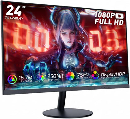 24'' FHD 1080P Gaming Monitor – 75Hz, 3ms, FreeSync, Low Motion Blur, Ultra-Slim Frameless Screen, HDMI/DP Inputs