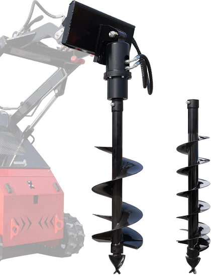 Auger Attachments for Mini Loader, with 8"+12" Drill Bits Hydraulic Post Hole Digger Attachment, Tree Planting, Fence