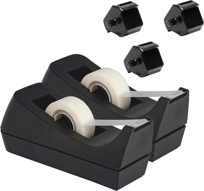 Desktop Tape Dispenser, 2-Pack, Non-Skid Base - with 3 Extra Tape Dispenser Replacement Core (Tape not Included)