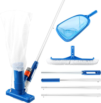 Swimming Pool Cleaning Kit IncludingSpa Jet Vacuum Cleaner,Aluminum Frame Skimmer Net,Pool Brush Head Adjustable