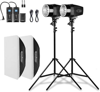 Professional Studio Flash Kit for Photography, Strobe Lights Softbox Lighting Kit, 2x180W 5600K Compact Monolights