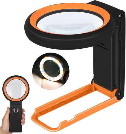 Magnifying Glass with Light and Stand, Foldable Handheld Magnifying Lenses 18 LED Illuminated Lighted Magnifier for