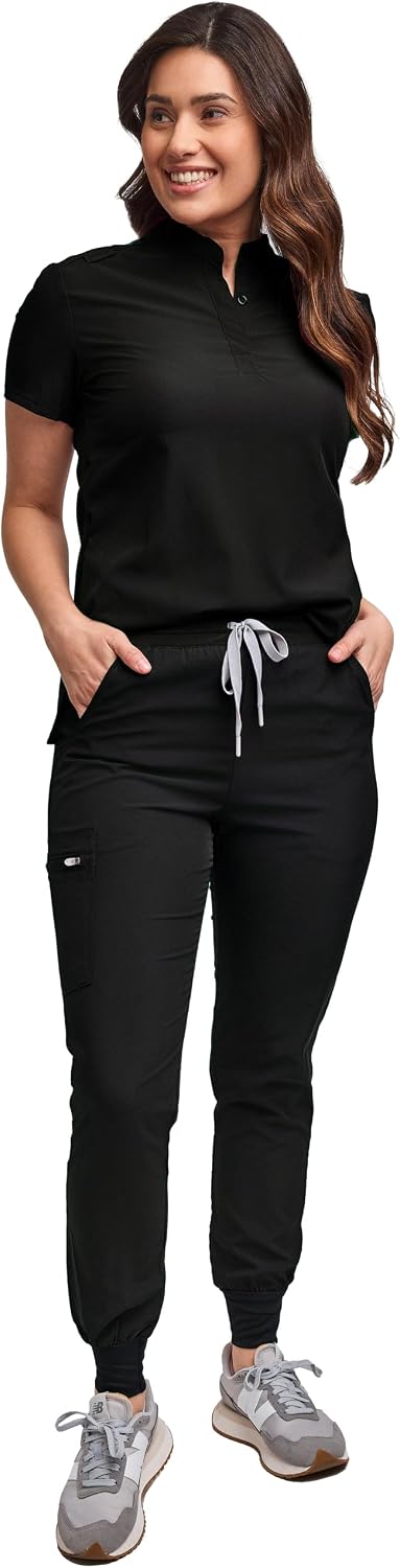 Scrubs for Women Scrub Set - Slim Fit Jogger Pant and Mandarin Collar Tuck-In Top, Easy Care Uniform