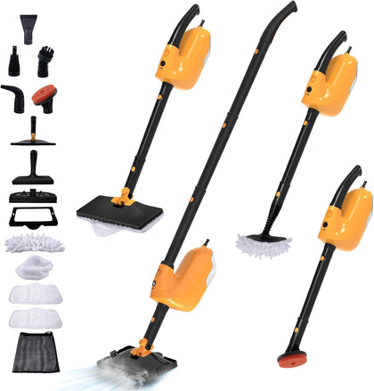 Steam Mop, All-in-one Handheld Steam Cleaner with 13 Attachments, 23FT Cord, 11.83OZ Removable Tank, Adjustable