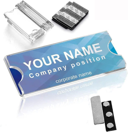Magnetic Name Tags Kit, Magnetic Badge Holders w/ 3 Strong Neodymium Magnets, 3M Adhesive Tape, Clear Acrylic Mini