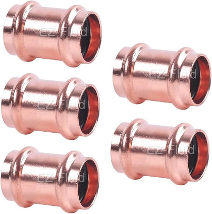 (5pcs) EZ-FLUID Heavy Duty 1" Press Slip Coupling, without Stop,No Stop Couplings, LF Pro press Pressure Copper Fitting, Press Copper Fitting Connection,Residential,Commercial Plumbing