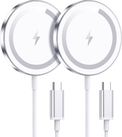 for Apple Mag-Safe Charger 2 Pack, Magnetic Wireless Charger, Silver | Made for iPhone 17/17 Pro/17 Pro Max/Air/16 15