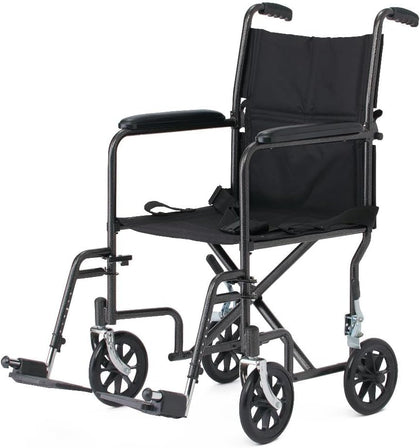 Black Hammertone Transport Chair, 19inch Seat, 300lbs Weight Capacity, Lightweight