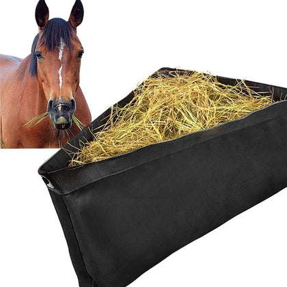 Deep Corner Hay Feeder Bag with Mesh Bottom & Snaps for Horses, Black | Large capacity deep corner hay feeder bag