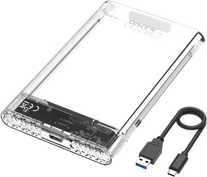 External Hard Drive Enclosure for 7mm 9.5mm 2.5 inch SATA SSD/HDD, 5Gbps USB C to SATA Adapter Storage Case, 6TB