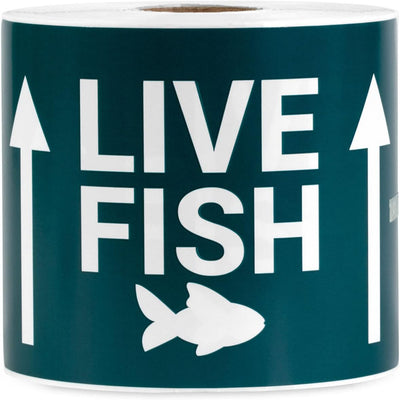 Live Fish Shipping Stickers (5 x 3 Inch, Green - 300 Labels) Live Fish Labels for Shipping & Handling, This Side Up